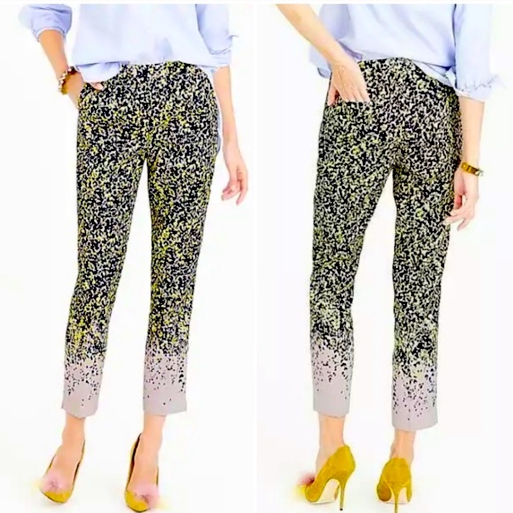 J. Crew Martie Petite Black and Yellow Cropped Pants